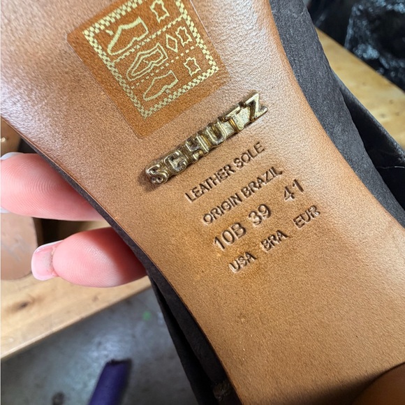 Schutz Brown Leather Peep Toe Platform Booties Size 10 - Picture 9 of 13